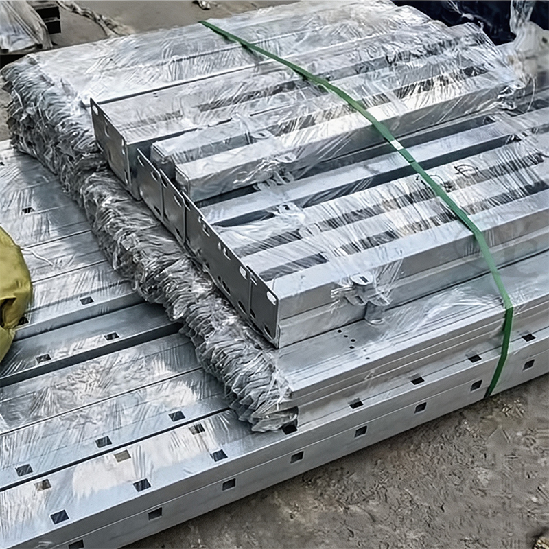 Gray zinc-coated steel fence ready for shipment